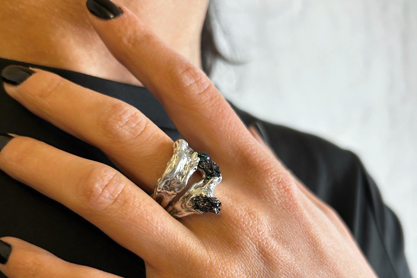 Black Stone Open Ring
