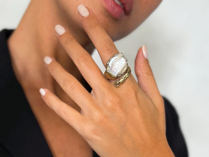 Brass Pearl Ring