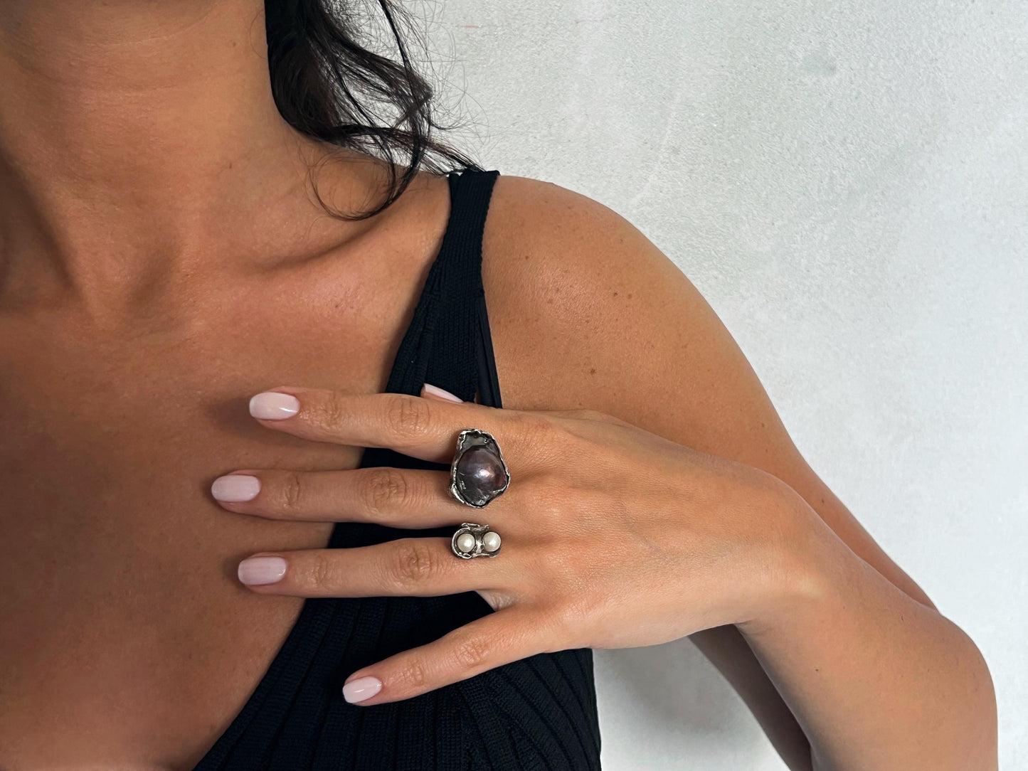 Multi Pearl Silver Ring