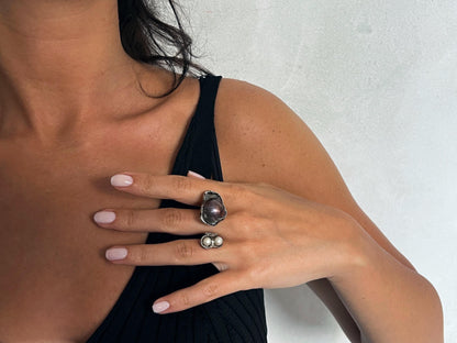 Multi Pearl Silver Ring
