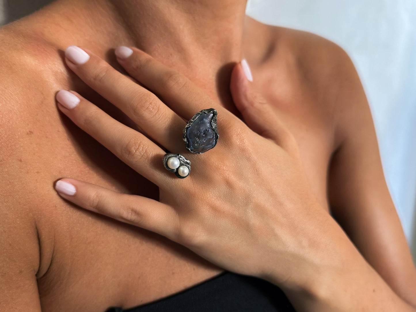Multi Pearl Silver Ring