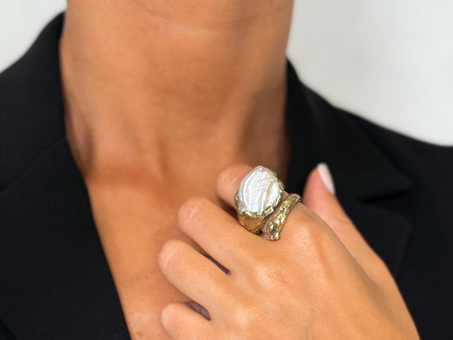 Brass Pearl Ring