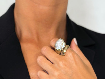 Brass Pearl Ring
